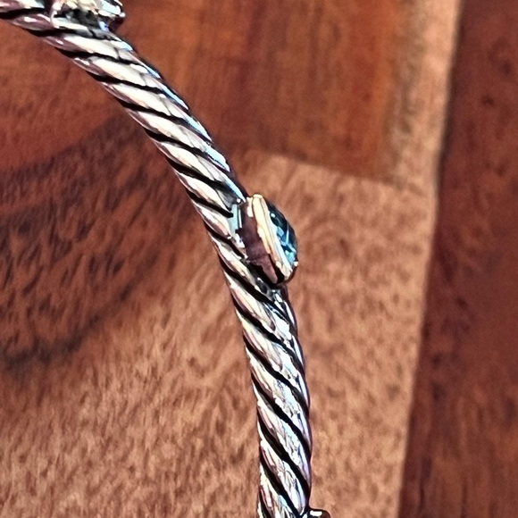 Gorgeous David Yurman Sterling Silver & 18k Gold Blue Topaz Renaissance Bracelet - Picture 7 of 14